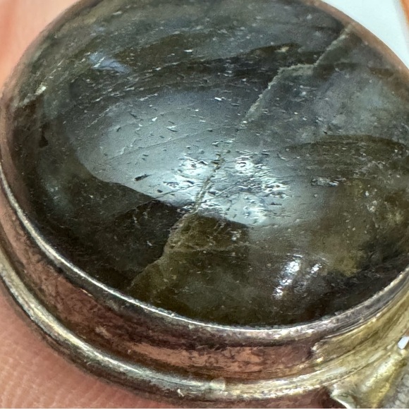 Vintage Sterling Silver 925 Labradorite Gemstone Stone 1970's Modernist Clip - Picture 9 of 13
